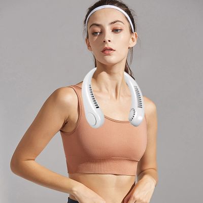Protable Bladeless Neck- Fan, Hands Free Fans Rechargeable Necklace 360 Cool-ing Fan 3 Speeds Hanging For Outdoor Sports Travel, Horizontal Fiber Des, White, 19.8x19.9cm/7.8x7.8in