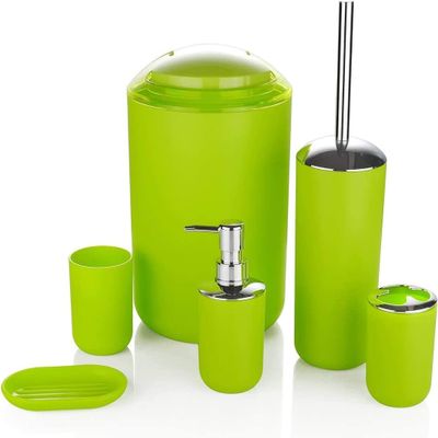 Bathroom Accessories Set 6 Pcs Luxury Bath Accessories Bath Set Toothbrush Holder,Lotion Bottles, Tooth Mug, Soap Dish, Toilet Brush, Trash Can,Apple Green