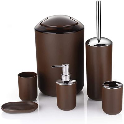 Bathroom Accessories Set 6 Pcs Luxury Bath Accessories Bath Set Toothbrush Holder,Lotion Bottles, Tooth Mug, Soap Dish, Toilet Brush, Trash Can,Coffee