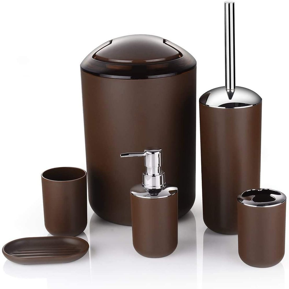Bathroom Accessories Set 6 Pcs Luxury Bath Accessories Bath Set Toothbrush Holder,Lotion Bottles, Tooth Mug, Soap Dish, Toilet Brush, Trash Can,Coffee