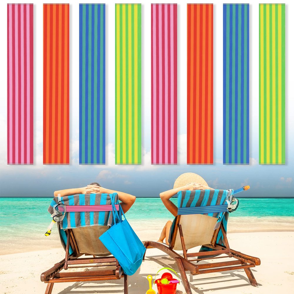 8 Count Towel Bands for Beach Chairs Cruise Towel Clips for Lounge Beach Pool Chairs Towel Strap Holder Elastic Windproof Beach Accessories for Summer (Vivid Style)