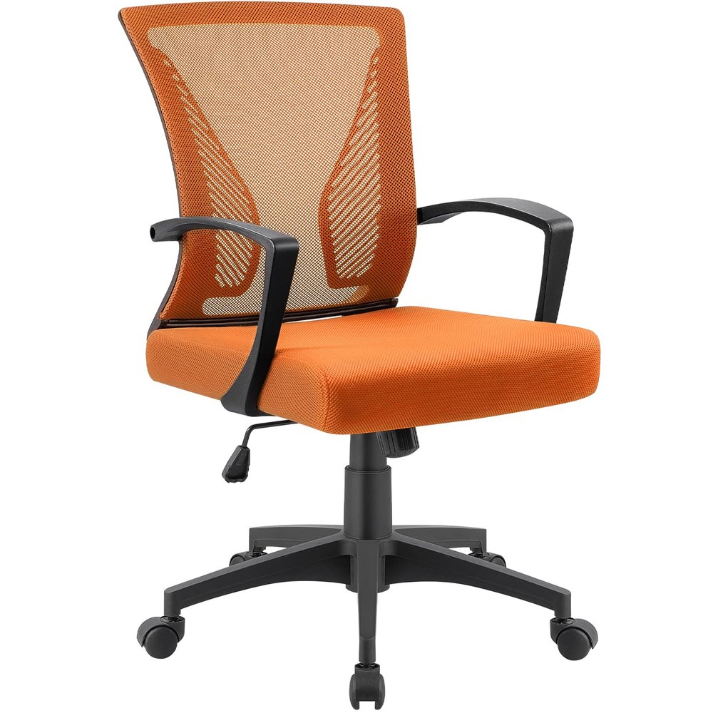 Furniwell Office Chair Home Office Desk Chair Mid Back Mesh Desk Chair Ergonomic Lumbar Support Computer Chair Swivel Rolling Task Chair with Armrest (Orange)
