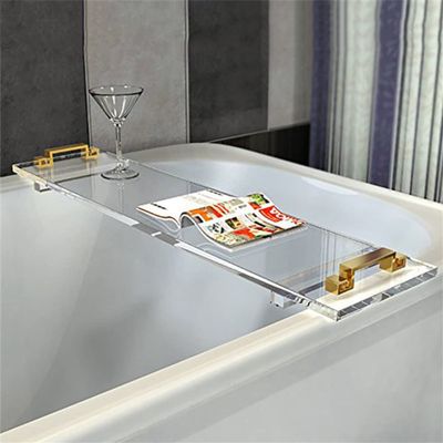WANLIAN 33inch Luxury Bathtub Caddy Tray for Bathroom Bath tub Table Caddy Tray Shelf for Shower Storage Organizer tub Tray Accessories for Bath tub Table Caddy (Gold Handles)