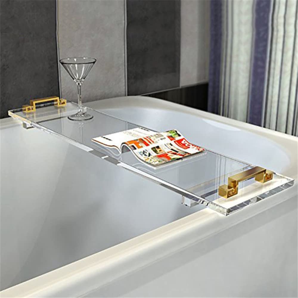 WANLIAN 33inch Luxury Bathtub Caddy Tray for Bathroom Bath tub Table Caddy Tray Shelf for Shower Storage Organizer tub Tray Accessories for Bath tub Table Caddy (Gold Handles)