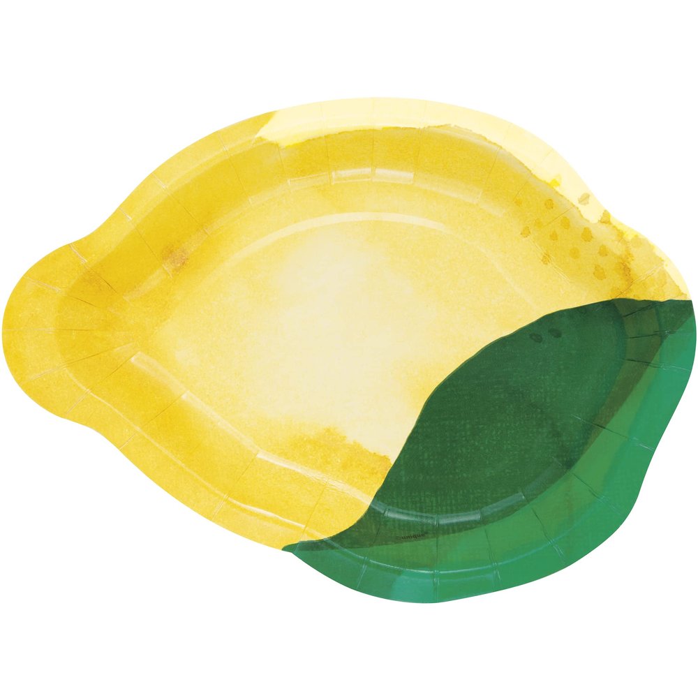 Unique 16476 Plates-23 cm-Citrus Fruit Summer Party-8 Count (Pack of 1), Multicolour, Lemon Shaped Paper Plates