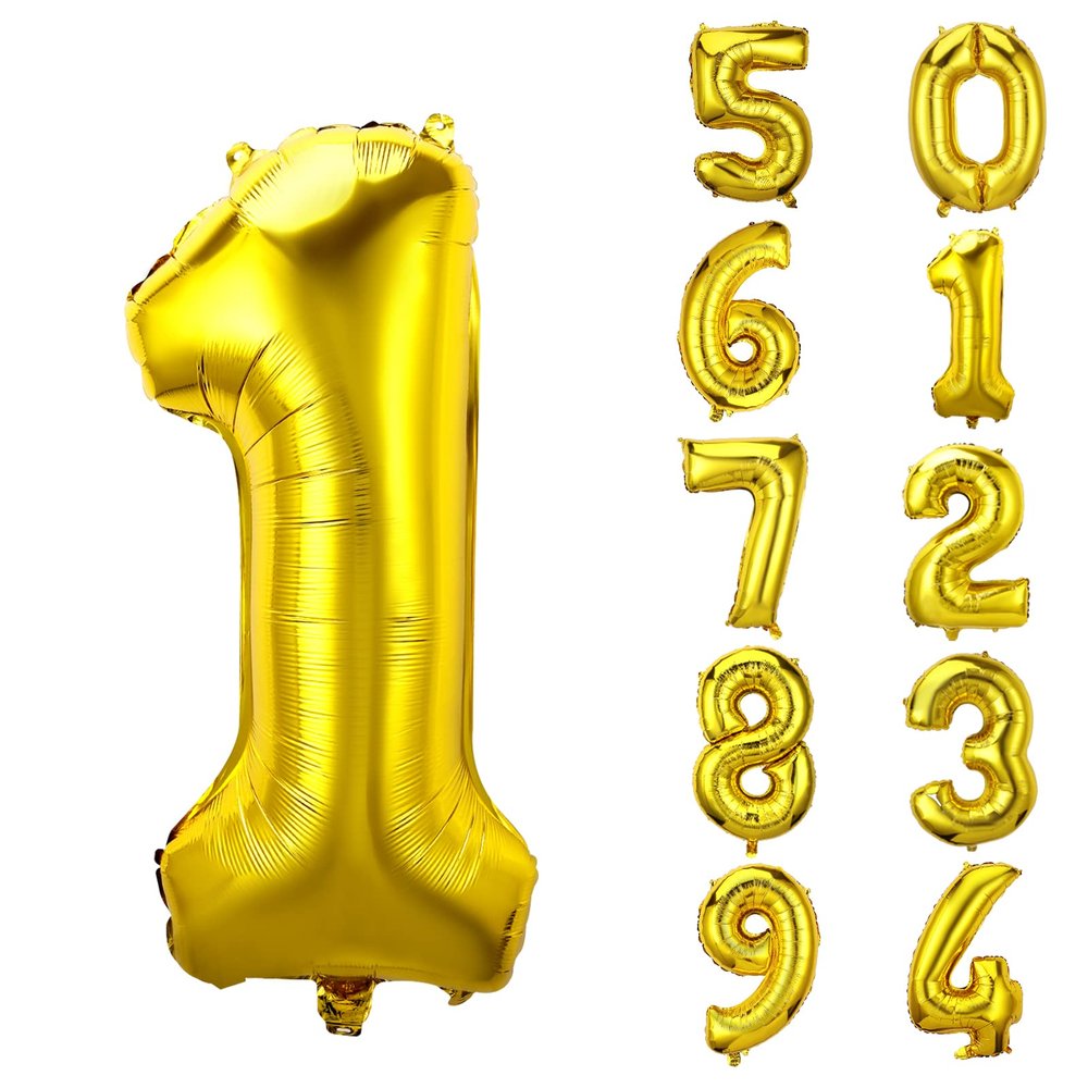 AIEX Gold Number Balloons 28 Inch, Inflatable Large Foil Balloon Number Balloons for Birthday Party Graduation Decorations (1)