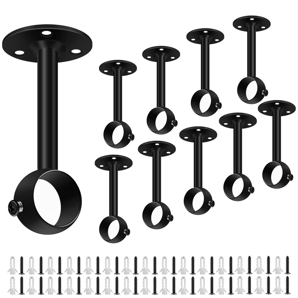 10 Pack Ceiling Curtain Rod Bracket, Heavy Duty 1 Inch Curtain Rod Holder Brackets Ceiling Wall Mount Black Ceiling Rods Hangers Hooks Support