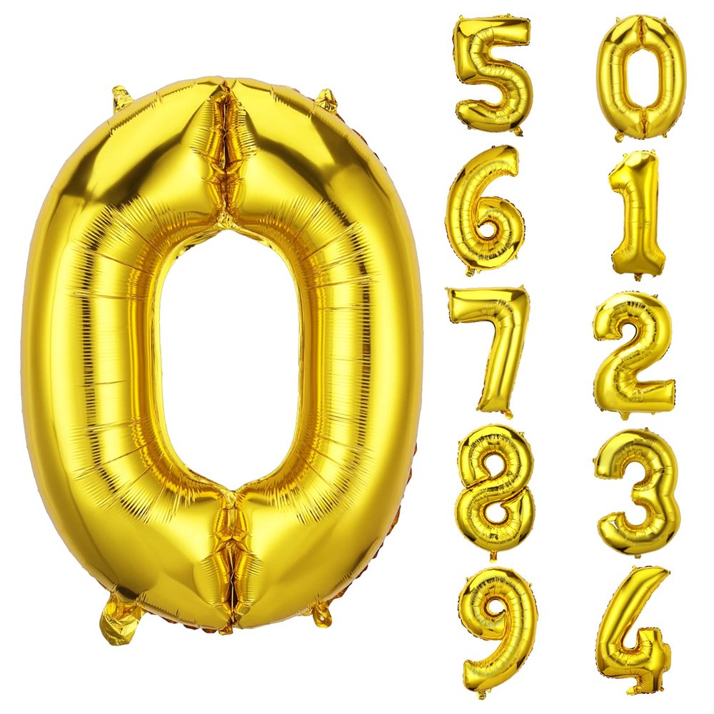 AIEX Gold Number Balloons 28 Inch, Inflatable Large Foil Balloon Number Balloons for Birthday Party Graduation Decorations (0)