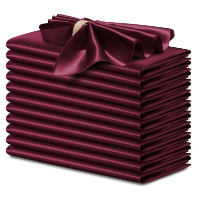 P Pothuiny 12 Pcs Burgundy Satin Napkins 17 x 17 Inch, Satin Cloth Napkins