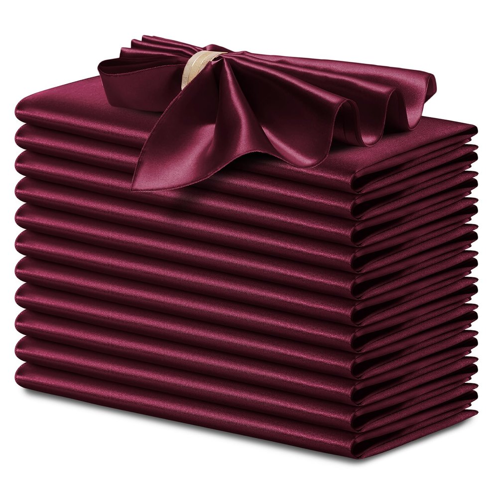 P Pothuiny 12 Pcs Burgundy Satin Napkins 17 x 17 Inch, Satin Cloth Napkins