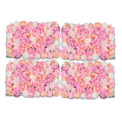 4 Pack Flower Panels for Flower Wall, Artificial Flower Wall Panels 16 x 24" 3D Silk Hydrangea Rose Flower Panel Flower Backdrop, Floral Panel for Weddings Bridal Event Decor Photo Background Party