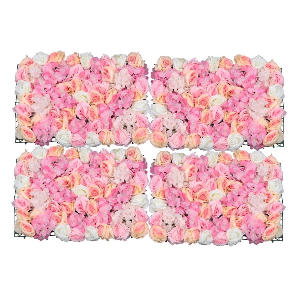 4 Pack Flower Panels for Flower Wall, Artificial Flower Wall Panels 16 x 24" 3D Silk Hydrangea Rose Flower Panel Flower Backdrop, Floral Panel for Weddings Bridal Event Decor Photo Background Party