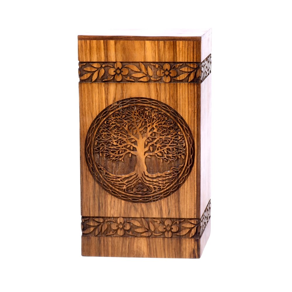 Rosewood Urn for Human Ashes - Tree of Life Wooden Box - Personalized Cremation Urn for Ashes Handcrafted Large Wooden Urn Box (Rosewood 07, K(5X3)06CU)