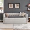 Flieks Upholstered Twin Daybed with Trundle, Twin Size Button Tufted Sofa Bed Daybed with Copper Nail on Square Arms and Wood Slat Support (Beige) view 3