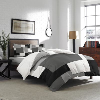 Abstract Geometric 4 Piece Duvet Cover Bedding Set King Size, Black Gray and White Mid Century Modern Luxury Soft Bedding Set Comforter Cover (1 Duvet Cover + 1 Bed Sheets + 2 Pillowcases)