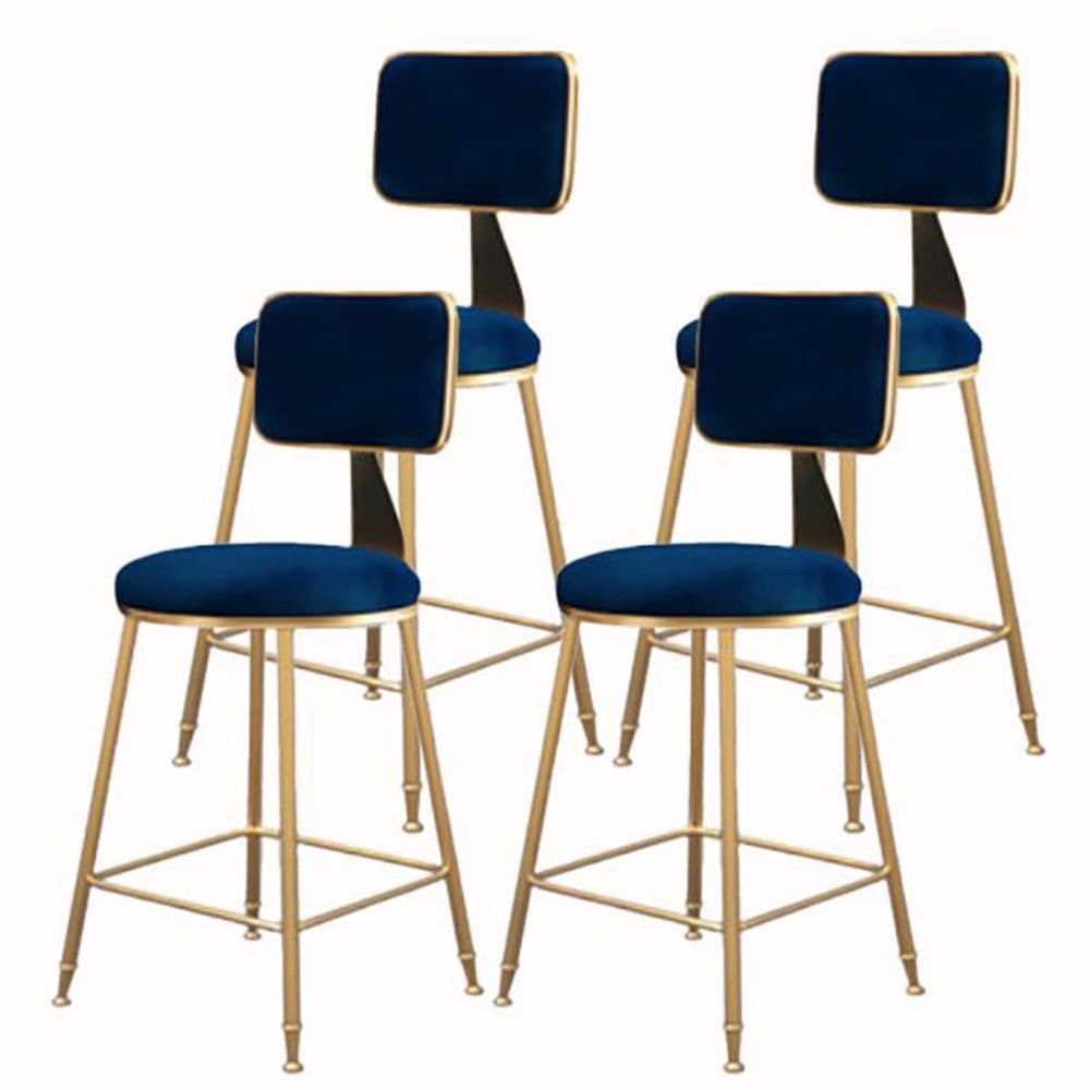 KWOKING Scandinavian Nordic Style Glam Armless Backrest Counter Stool Iron Cashier Bar Stool with Flannel Cushion and Pedal Blue Set of 4 Short Stool(18" H)