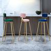 KWOKING Scandinavian Nordic Style Glam Armless Backrest Counter Stool Iron Cashier Bar Stool with Flannel Cushion and Pedal Blue Set of 4 Short Stool(18" H) view 2