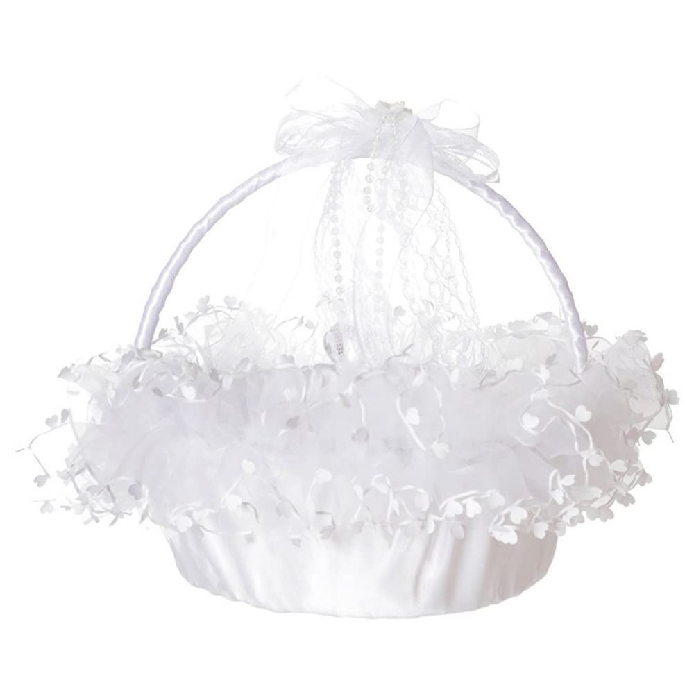 Cabilock Wedding Flower Girl Handheld Basket Lace Accents Elegant Decorative Basket for Weddings Bridal Showers and Special Celebrations Versatile Floral Storage for Petals Candy and