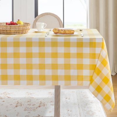 Softalker Gingham Checkered Tablecloth Rectangle - Outdoor Waterproof Buffalo Plaid Table Cloth, Stain Resistant Washable Table Cover for Picnic, Camping, Dining - Yellow and White, 60 x 84 Inch