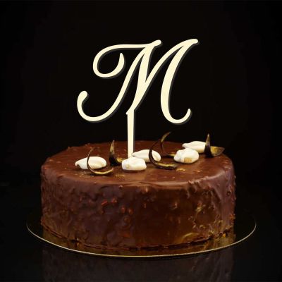 Wood Initial M Cake Topper Wedding Letter Monogram Name For Birthday Party Supplies Wreath Floral Reusable Country Birthday Gifts For Baby Boys Girls