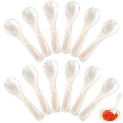 Caviar Spoons Mother of Pearl Mop Spoons with Hand Craft W Round Handle for Caviar, Egg, Ice Cream, Salt, Coffee Serving, Restaurant Serving Set(12 Pieces,3.55 Inch)
