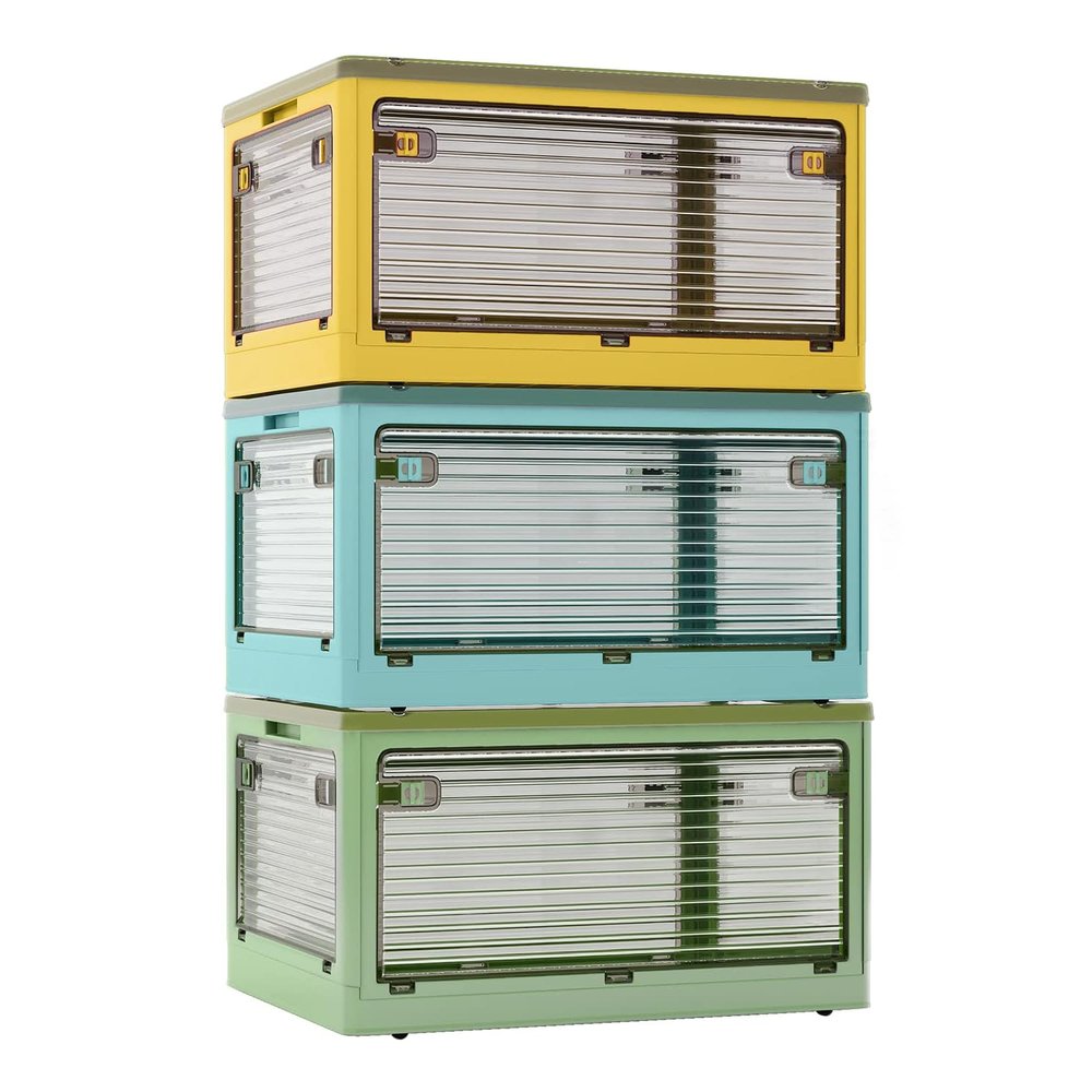 Aroya Storage Box, Foldable, Can Be Accessed from All Directions, Clothes Organizer, With Wheels, Storage Case, Clothes Storage, Lid, Large Capacity, Large Capacity, For Home, Office, Car, Stackable,