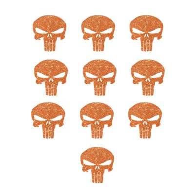 10 Small Evil Skull Punisher Vinyl Iron On Decals, HTV Graphic Patch Ready to Apply Transfer, DIY Clothing Crafts Decor (Orange Glitter)