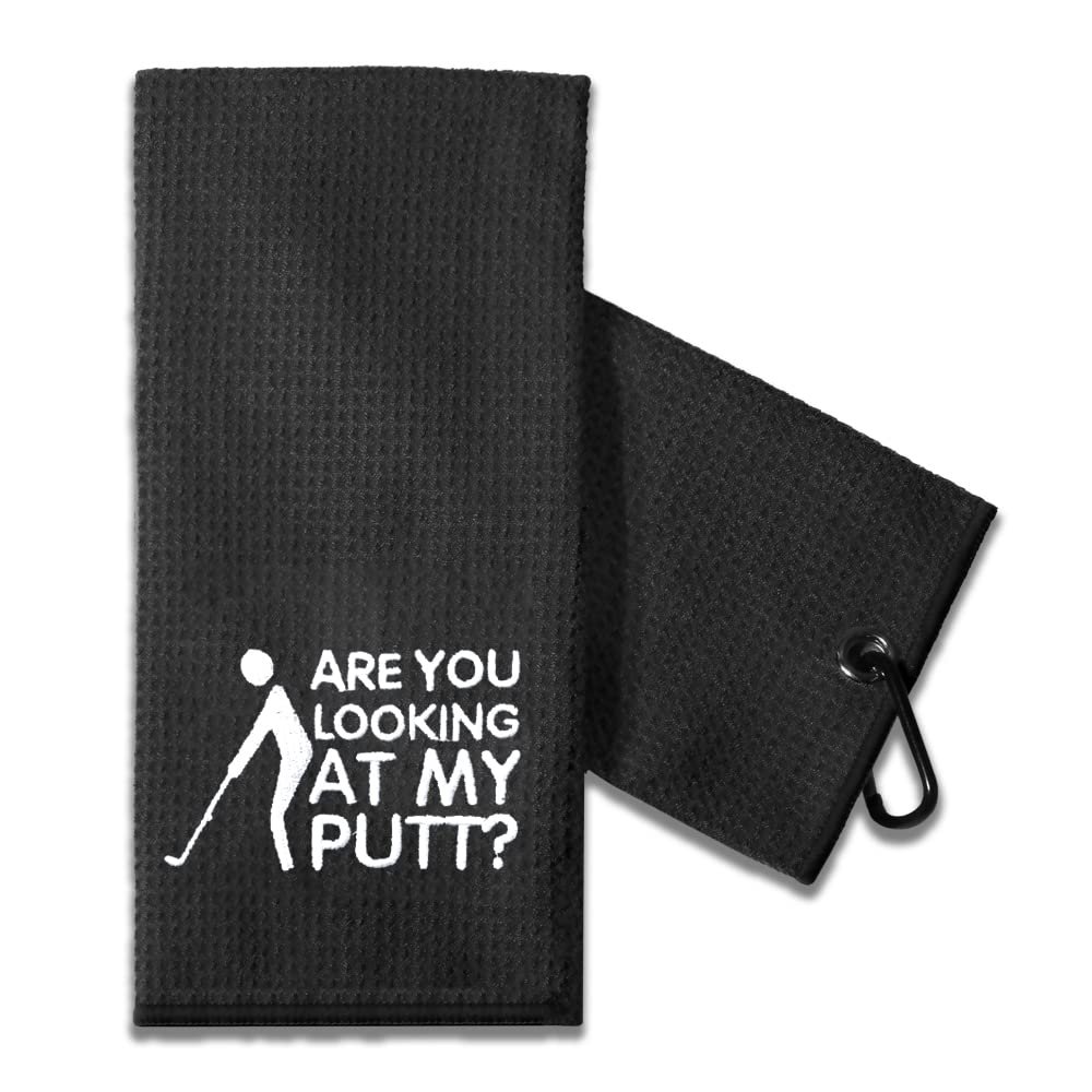TOUNER Funny Golf Towel Gifts for Dad, Retirement Gifts for Men Golfer, Funny Golf Towel for Men, Embroidered Golf Towels for Golf Bags with Clip (are You Looking at My Putt)