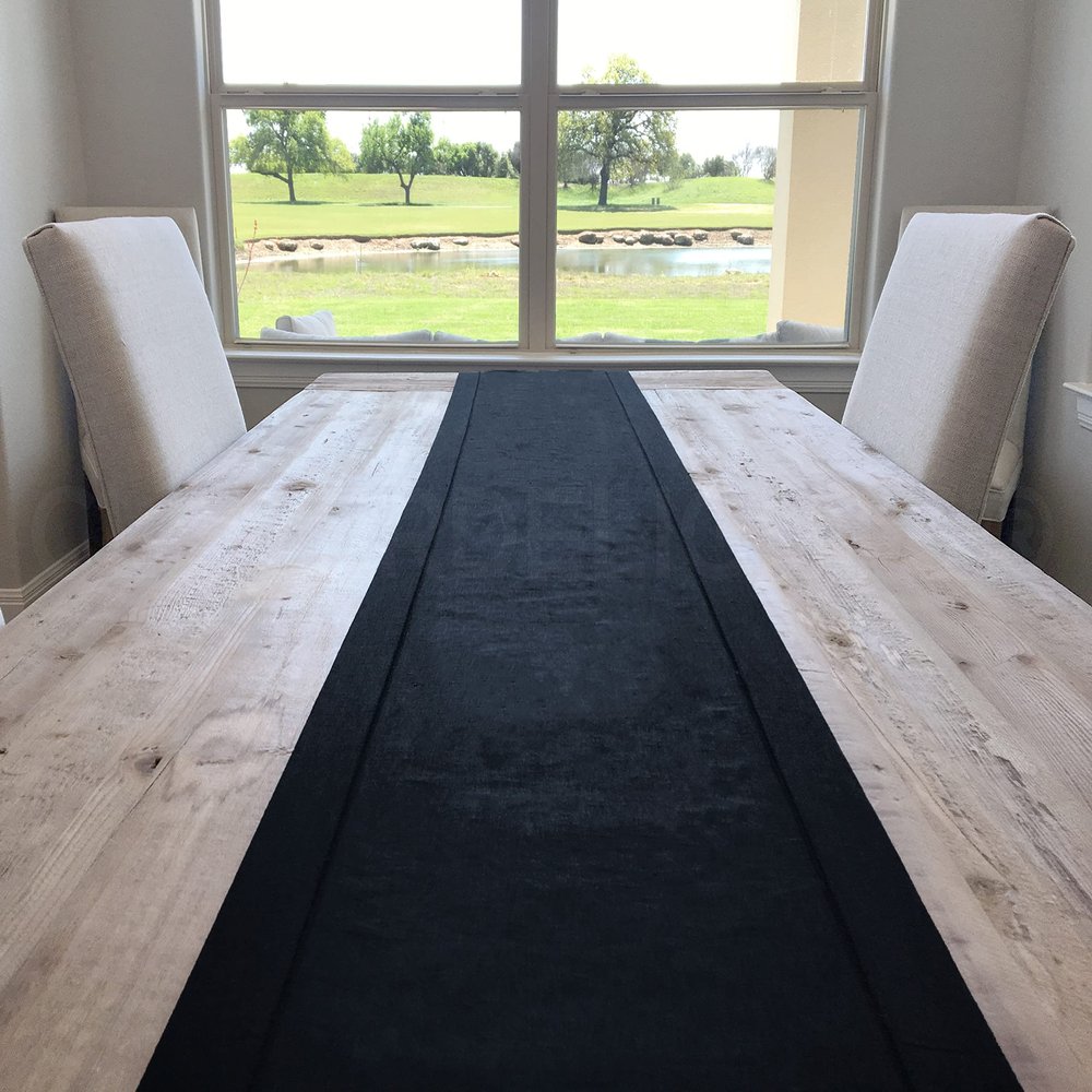 CleverDelights Black Linen Hemstitch Table Runner - 16" x 120" - 100% Linen