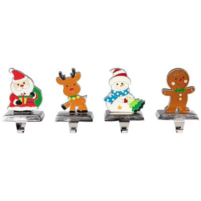 Northlight Set of 4 Christmas Figures Stocking Holders with Silver Base