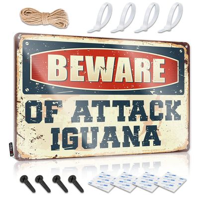 Metal Signs Funny Beware of Attack Iguana Sign Porch Decor Outdoor Tin Sign ( Size : 20X30CM )