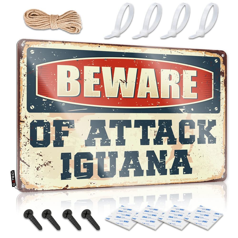 Metal Signs Funny Beware of Attack Iguana Sign Porch Decor Outdoor Tin Sign ( Size : 20X30CM )