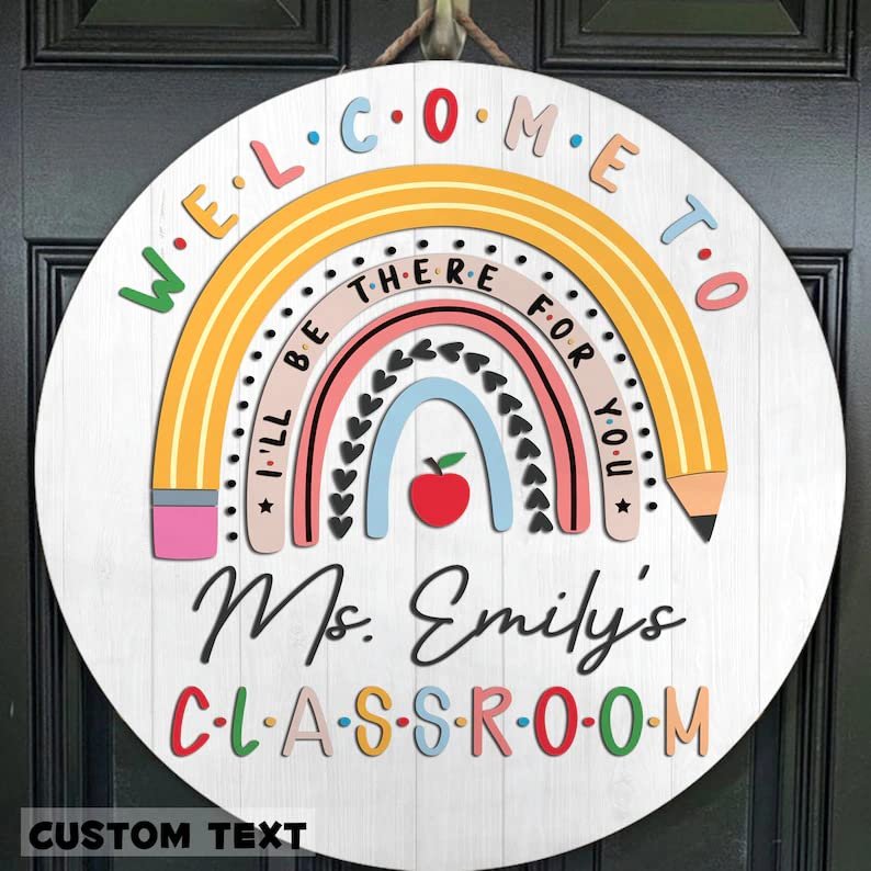 Nazenti Personalized Rainbow Welcome Door Sign for Classroom - Custom Teacher Name Sign, Classroom Door Sign, Back To School Decoration, Teacher Signs for Classroom, Teacher Appreciation Gifts