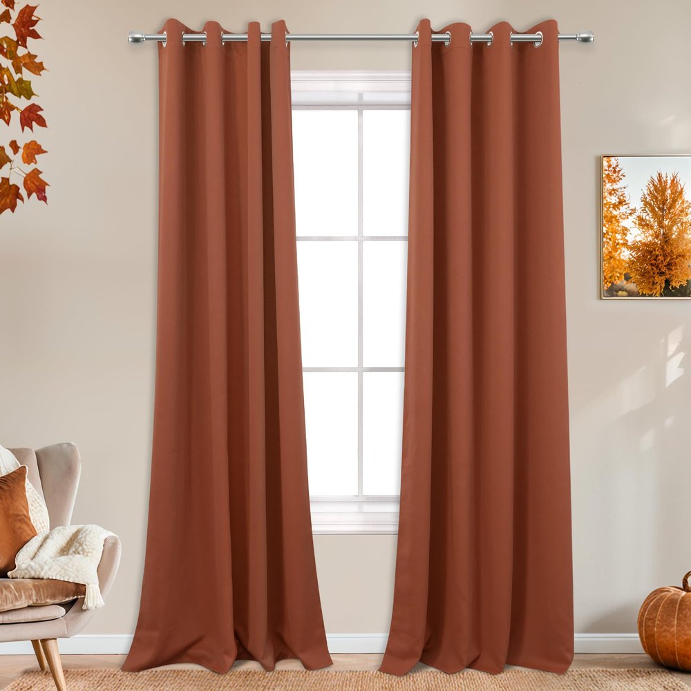 Mrs.Naturall Burnt Orange Blackout Curtains 96 Inches Long 2 Panel Set,Fall Decorative Hippie Bohemain Curtains for Living Room 96 Inch Length