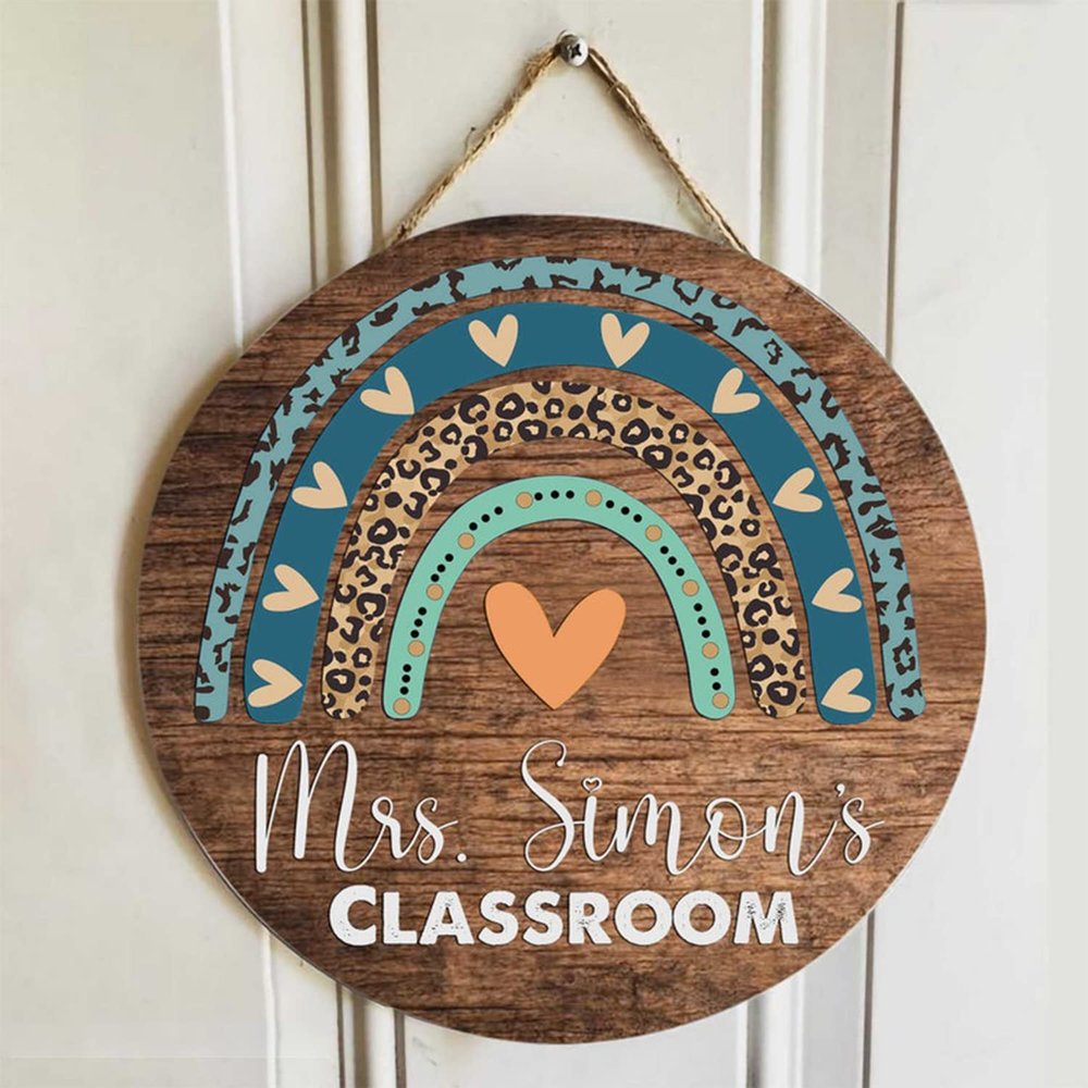 Nazenti Personalized Blue Rainbow Door Sign for Classroom - Custom Teacher Name Sign, Classroom Door Sign, Back To School Decoration, Teacher Signs for Classroom, Teacher Appreciation Gifts