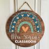Nazenti Personalized Blue Rainbow Door Sign for Classroom - Custom Teacher Name Sign, Classroom Door Sign, Back To School Decoration, Teacher Signs for Classroom, Teacher Appreciation Gifts view 1