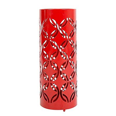 dRAGonFy Round Hollow Design Umbrella Holder with 3 Prongs, for Indoor and Outdoor, Storage Bucket & Home Accessories Interior Decoration/Red