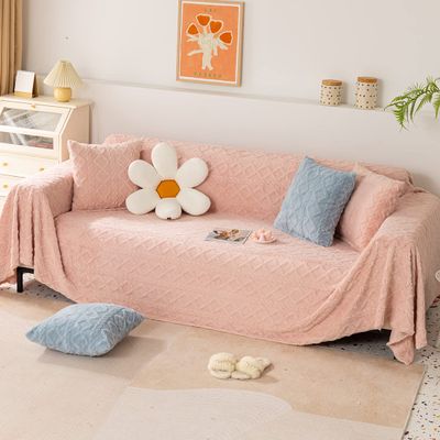 XSlive Soft Plush Sofa Couch Cover Boho Geometric Pattern Jacquard Sofa Slipcover Solid Color Lightweight Decorative Throw Blanket Furniture Cover for Sofa Bed (Pink,70"x70")