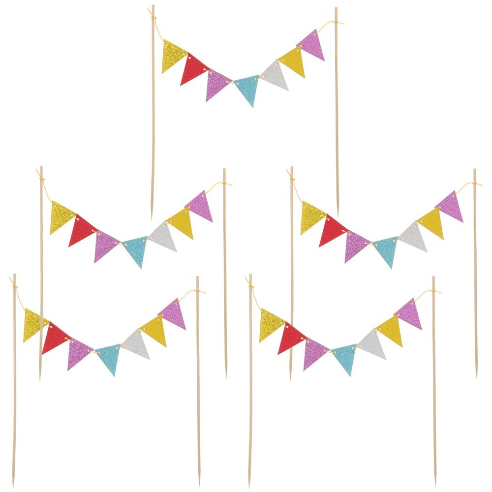 LUOZZY 5pcs Circus Carnival Theme Cake Topper Triangle Flag Banner Shape Decoration Festive Party Props for Circus Carnival Theme Supply