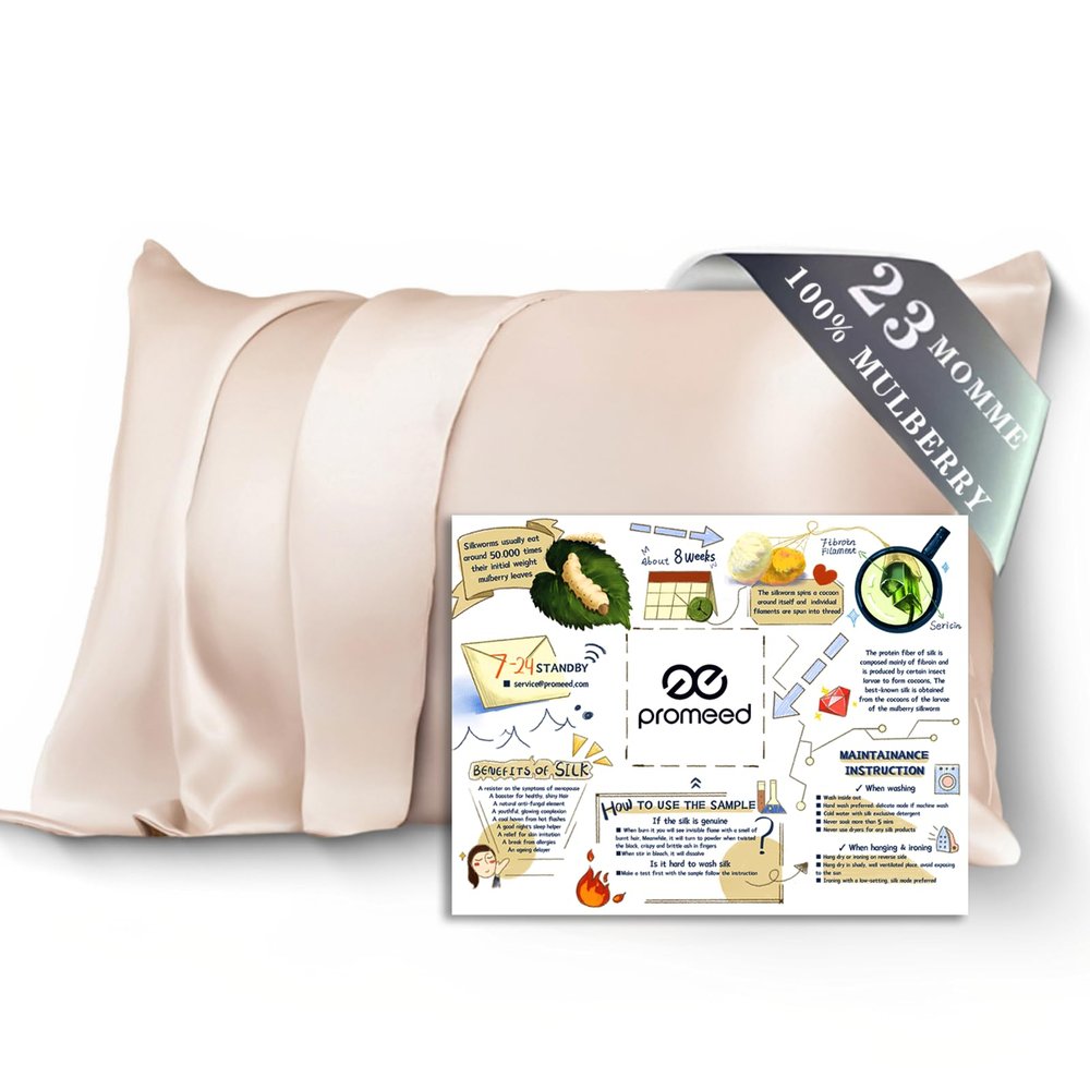PROMEED 100% Mulberry Silk Toddler Pillowcase 13x18, Both Sides 23 Momme Grade 6A+ Silk Pillow Case Travel Size with Laundry Bag (Toddler/Travel-13 x18, Champagne)