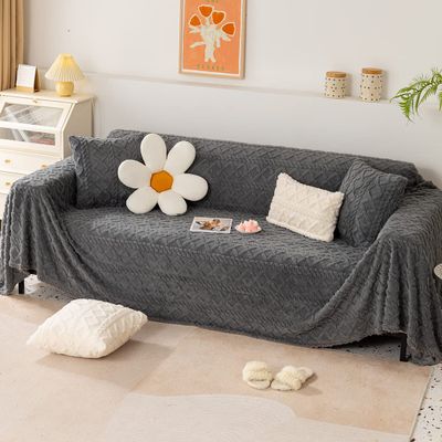 XSlive Soft Plush Sofa Couch Cover Boho Geometric Pattern Jacquard Sofa Slipcover Solid Color Lightweight Decorative Throw Blanket Furniture Cover for Sofa Bed (Dark Grey,70"x70")
