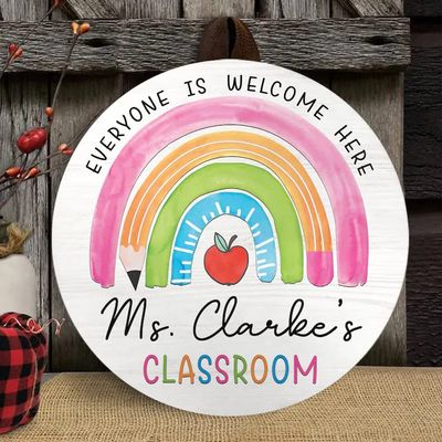 Nazenti Personalized Watercolor Rainbow Door Sign for Classroom - Custom Teacher Name Sign, Classroom Door Sign, Back To School Decoration, Teacher Signs for Classroom, Teacher Appreciation Gifts