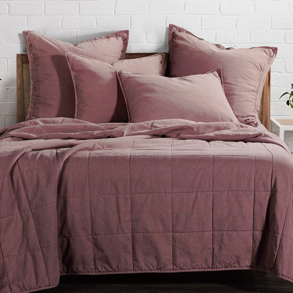 HiEnd Accents Stonewashed Cotton Canvas Coverlet, King Size, Sarsaparilla Solid Color, Soft Lightweight Cotton Coverlet, Oversized Box Stitch Pattern, Classic Chic Casual Modern Rustic Bedspread