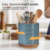 DOWAN 360 Rotating Extra Large Cooking Utensil Holder, 7.6" Kitchen Utensil Holder for Countertop, Utensil Crock for Farmhouse Kitchen Decor, Ceramic Stable Utensil Caddy, Blue view 3