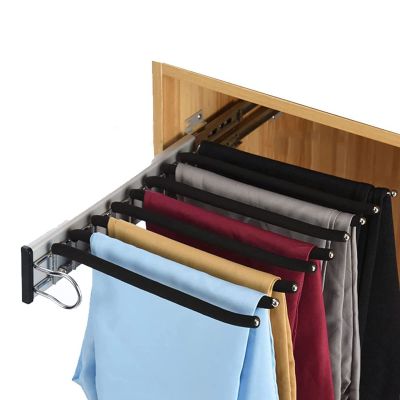 DONGYUE Pull-Out Trouser Rack from Wardrobe, Retractable Wardrobe Rail Organizer, Left/Right Installation Adjustable Closet Extender Rod, for Storing Pants, Clothes/Black/ 31.5x46x10cm