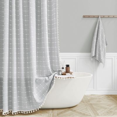 BTTN Stall Fabric Shower Curtain - 54 x 78 Inches Boho Linen Heavy Duty Tassel Shower Curtain Set with 10 Hooks, Narrow Rustic Modern Farmhouse Bohemian Thick Shower Curtains for Bathroom - Gray/Grey