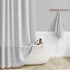 BTTN Stall Fabric Shower Curtain - 54 x 78 Inches Boho Linen Heavy Duty Tassel Shower Curtain Set with 10 Hooks, Narrow Rustic Modern Farmhouse Bohemian Thick Shower Curtains for Bathroom - Gray/Grey view 1