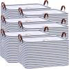 Hinwo 70L Extra Large Storage Bins, 6-Pack Closet Organizers and Storage, Foldable Clothes Storage Baskets with Handles, Containers for Clothing, Blanket, Comforters, Toys, Bedding (Navy Stripe) view 1