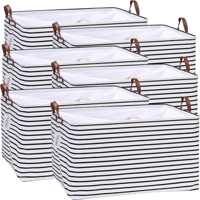 Hinwo 70L Extra Large Storage Bins, 6-Pack Closet Organizers and Storage, Foldable Clothes Storage Baskets with Handles, Containers for Clothing, Blanket, Comforters, Toys, Bedding (Black Stripe)