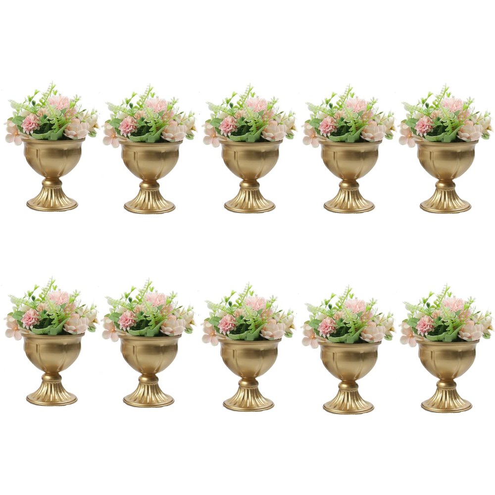 10 Pcs Gold Vases for Centerpieces, Metal Urn Planter Elegant Wedding Centerpieces Vase for Wedding Party Decoration, 13cm/5.12" Tall Home Flower Stand, Mini Sized Plant Pots (10 * 12.5 * 13Hcm)